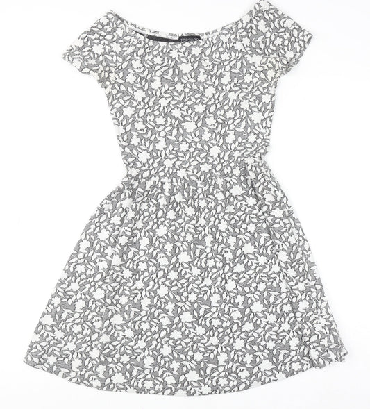 Topshop Women’s Grey Floral Skater Dress Size 8