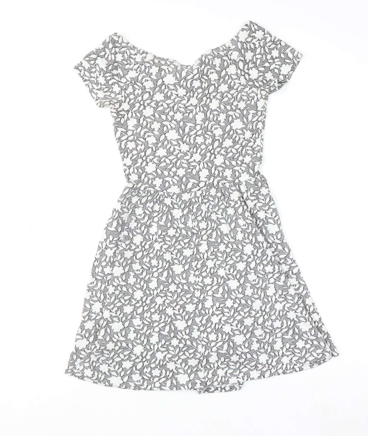 Topshop Women’s Grey Floral Skater Dress Size 8