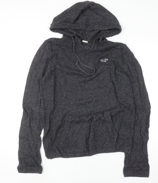Hollister Men's Grey Hooded Knit Pullover Jumper Size M