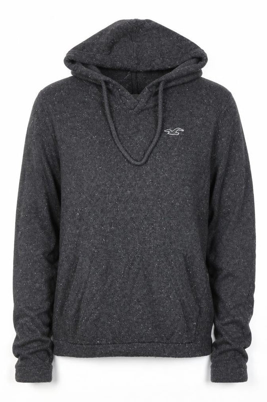 Hollister Men's Grey Hooded Knit Pullover Jumper Size M