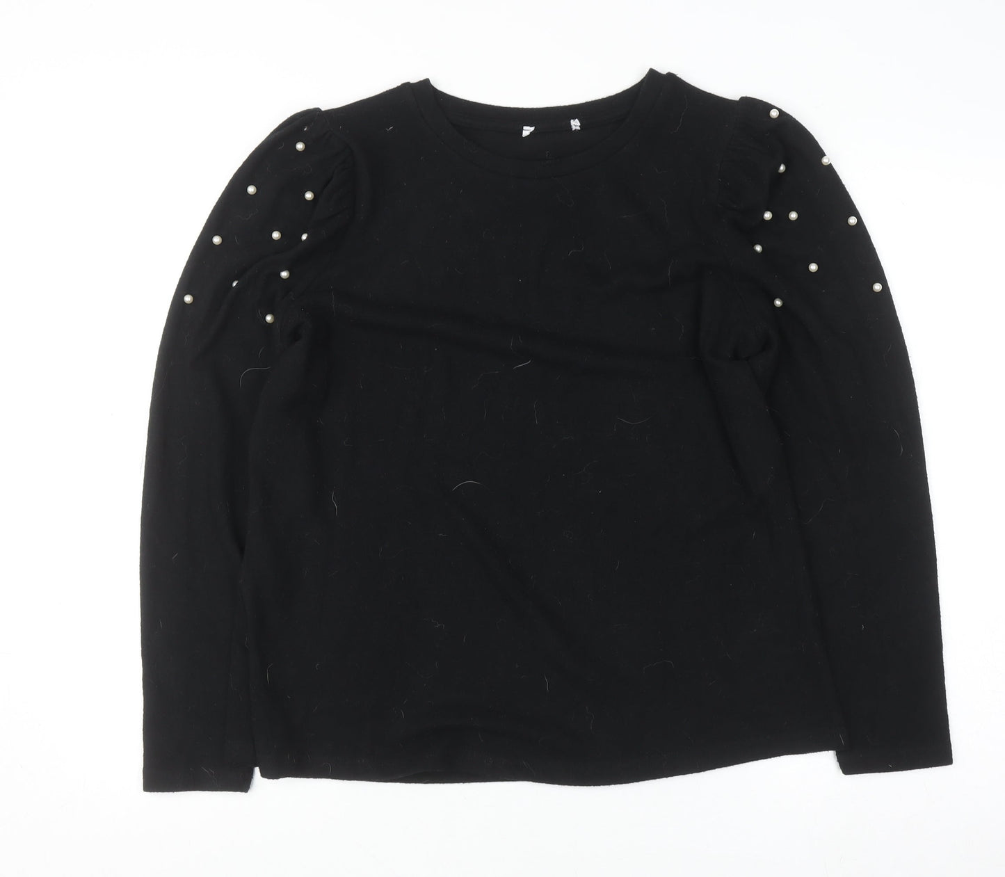 Savida Women Black Beaded Puff Sleeve Pullover Jumper Size 16