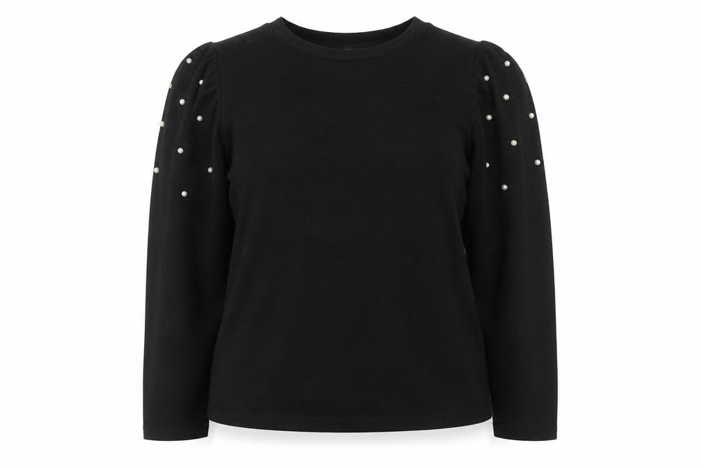 Savida Women Black Beaded Puff Sleeve Pullover Jumper Size 16