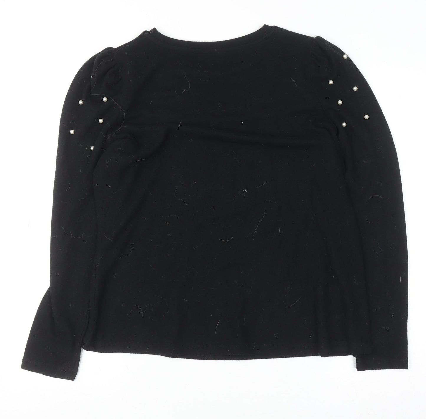 Savida Women Black Beaded Puff Sleeve Pullover Jumper Size 16