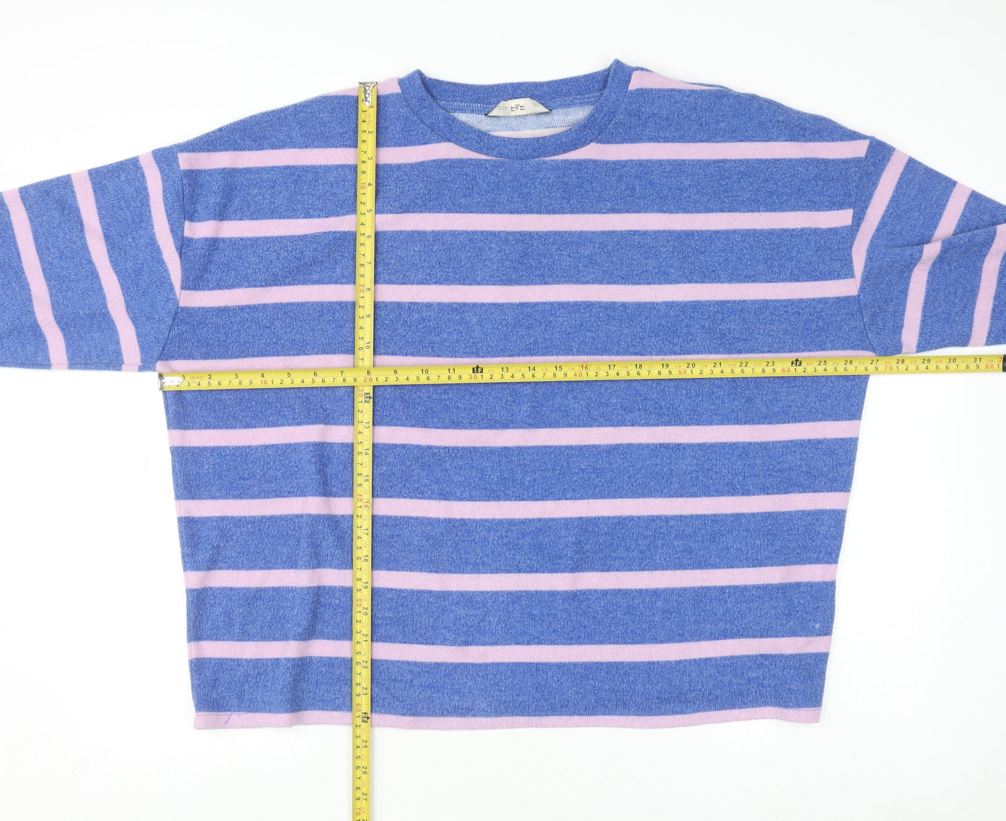 F&F Women Blue Pink Striped Crew Neck Long Sleeve Pullover Jumper Size L