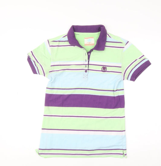 Polo Wear Girls Multicoloured Striped Polo Shirt Size L Cotton Blend