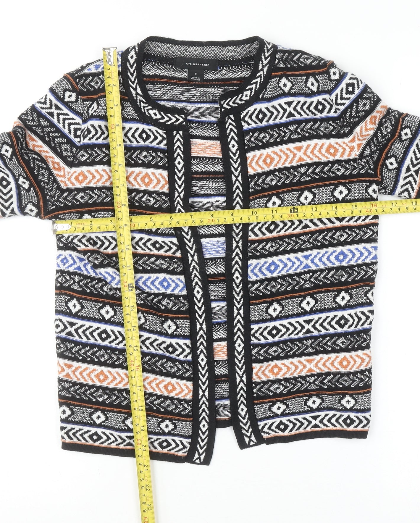Atmosphere Womens Multicoloured Aztec Knit Open Cardigan Size S