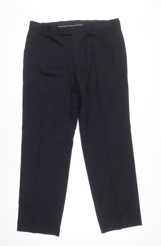 Marks and Spencer Men Navy Tailored Fit Dress Trousers 34W 33L