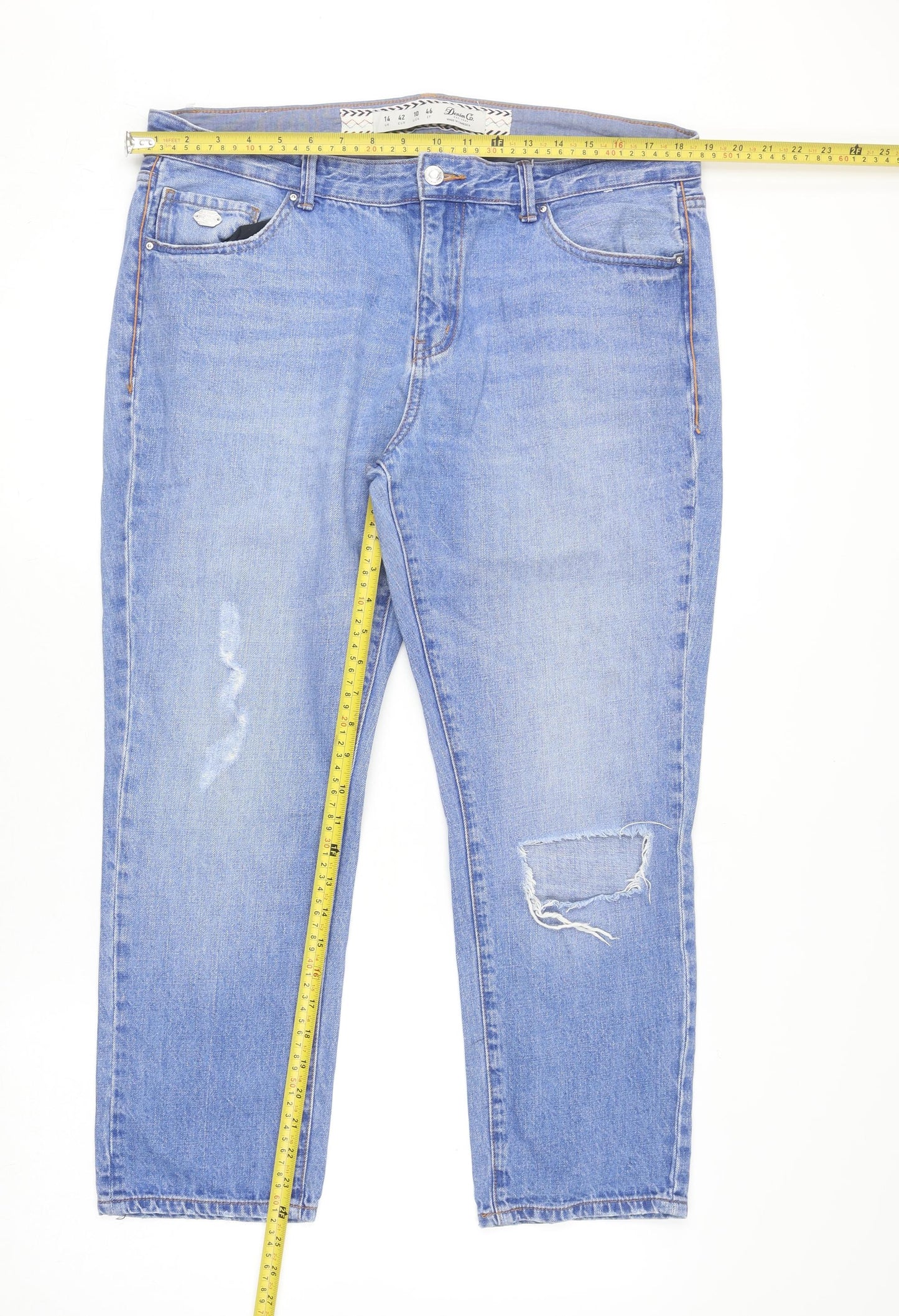 Denim Co Womens Blue Size 14 Relaxed Distressed Boyfriend Jeans