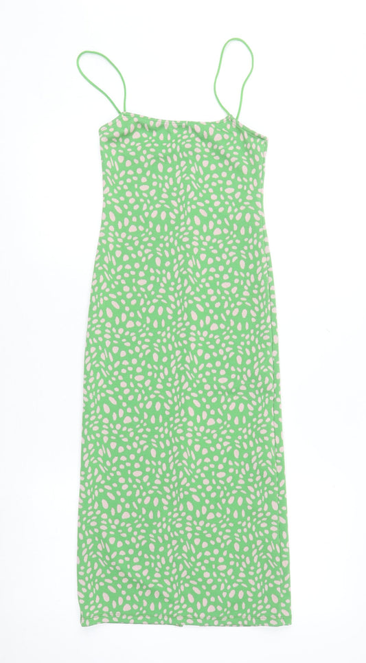 ZARA Women Green Geometric Slip Midi Dress Size 8