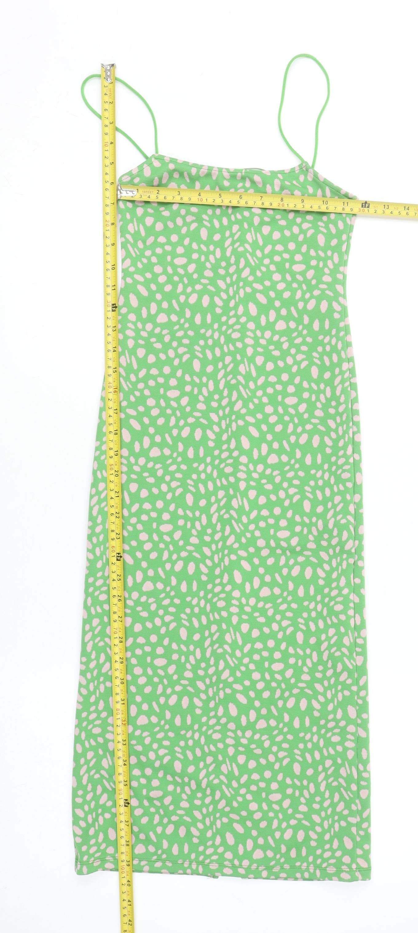 ZARA Women Green Geometric Slip Midi Dress Size 8