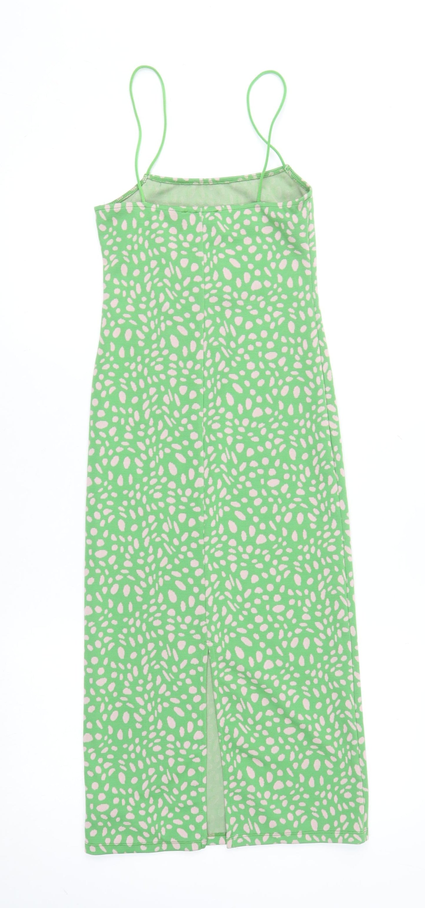 ZARA Women Green Geometric Slip Midi Dress Size 8