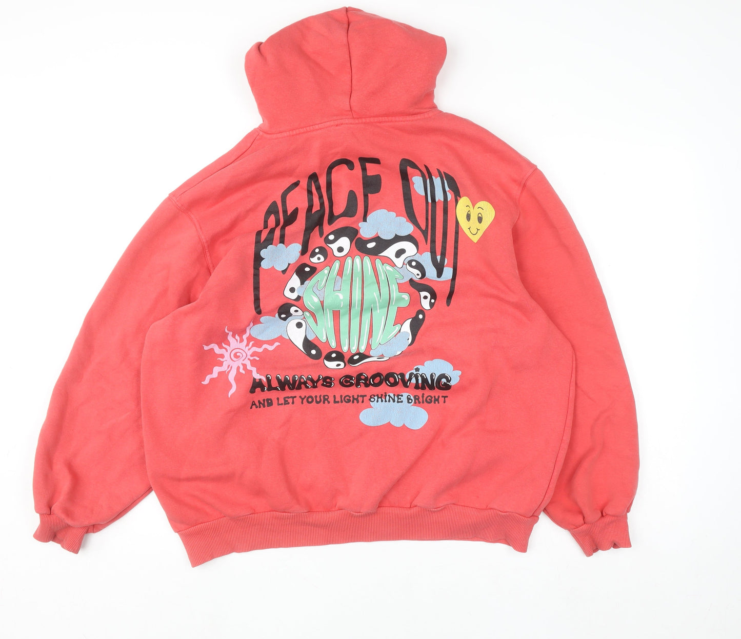 Bershka Men Red Graphic Pullover Hoodie Size S Retro Style