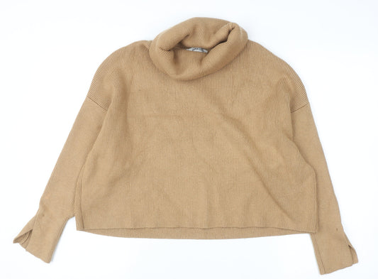 Zara Women Beige Roll Neck Knit Jumper Size 10 Relaxed Fit