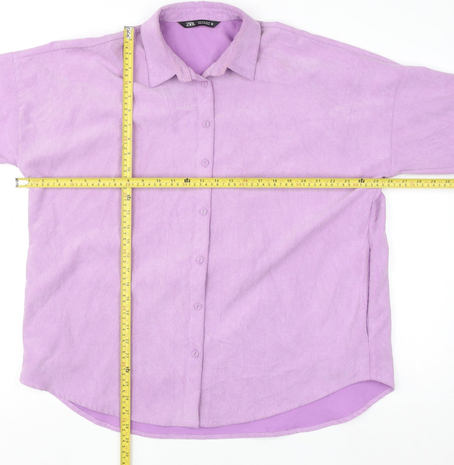 Zara Women's Purple Corduroy Button-Up Shirt Size 12 Collared Relaxed Fit