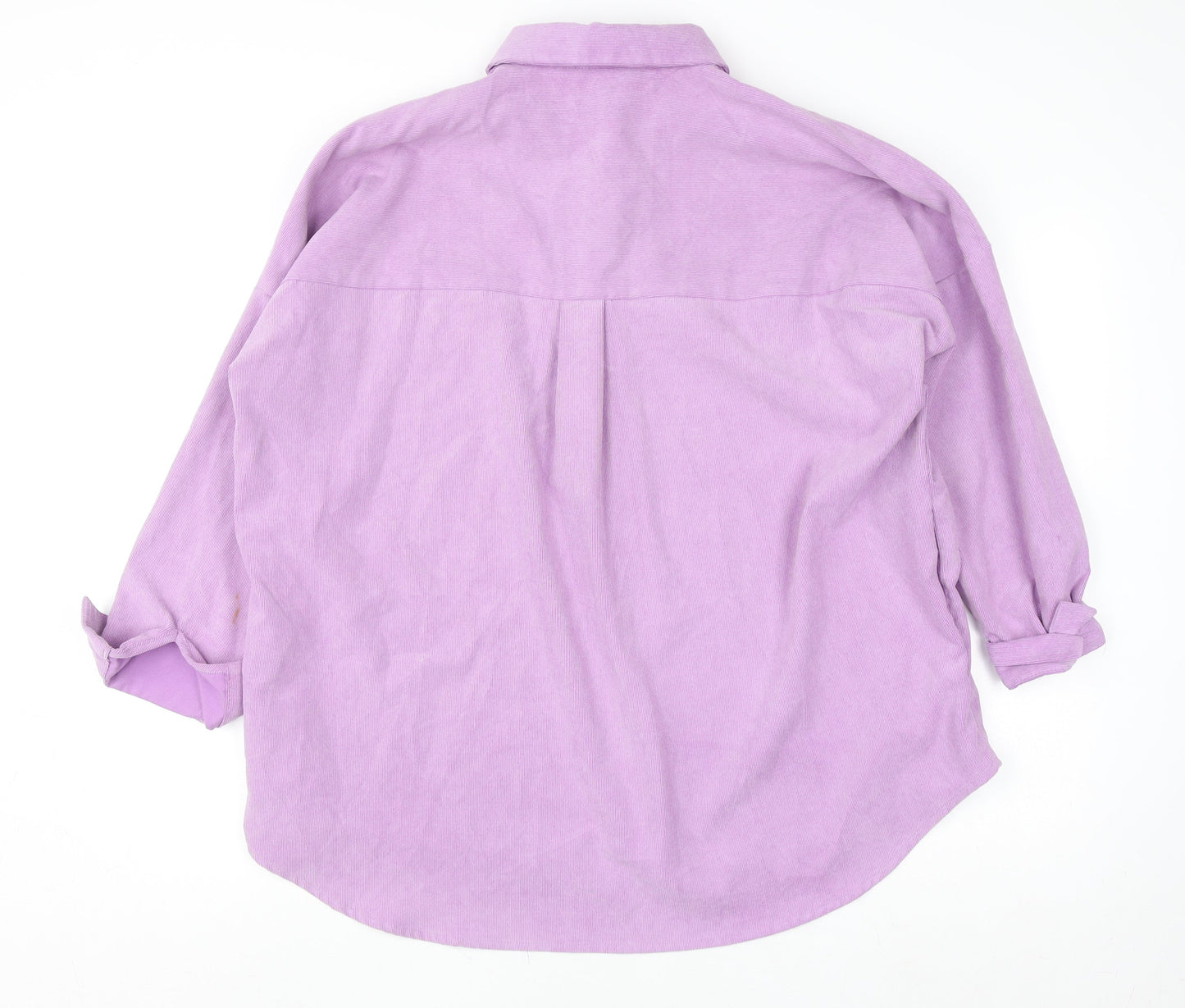 Zara Women's Purple Corduroy Button-Up Shirt Size 12 Collared Relaxed Fit