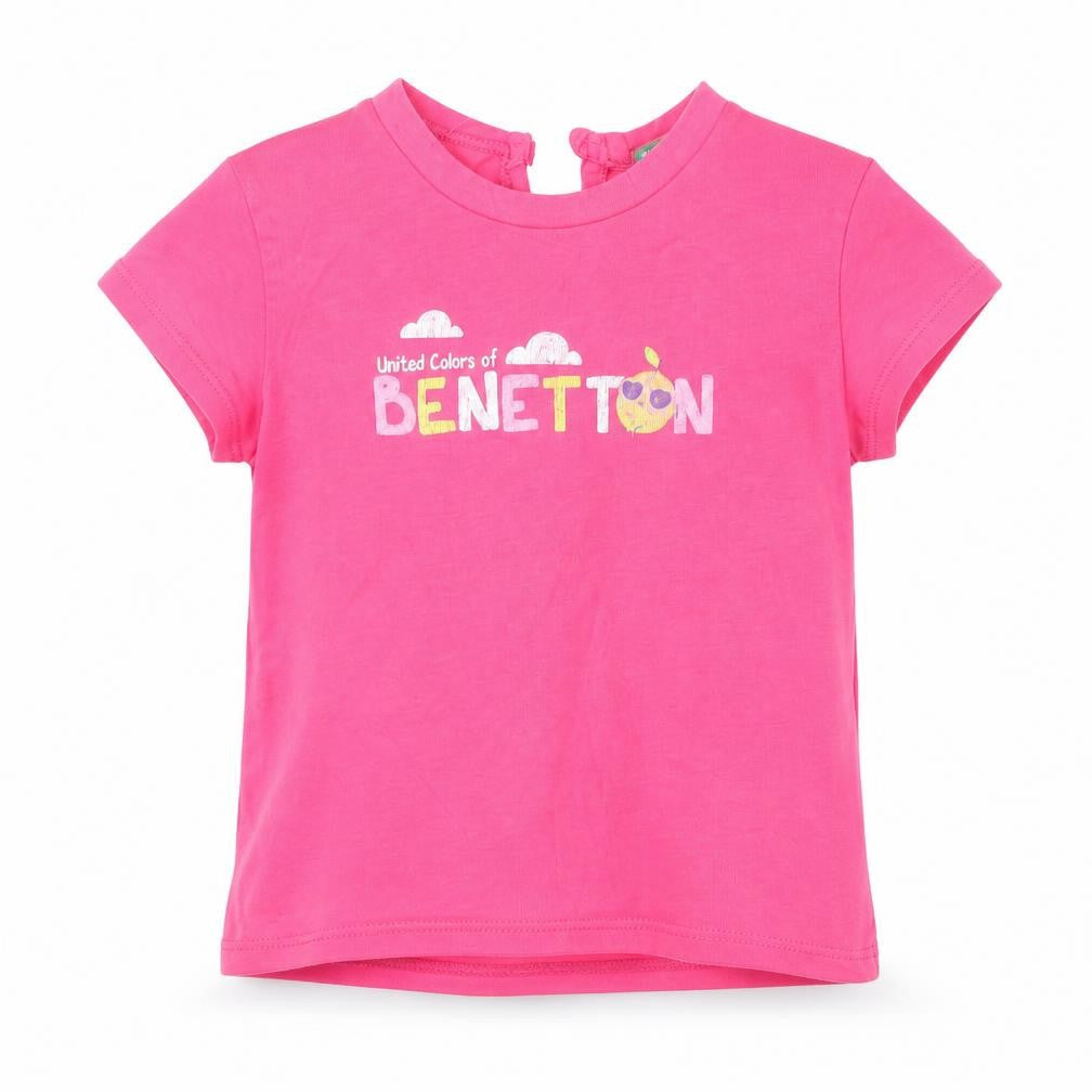 United Colors of Benetton Girls Pink Short Sleeve Cotton Logo T-Shirt 12-18 Months