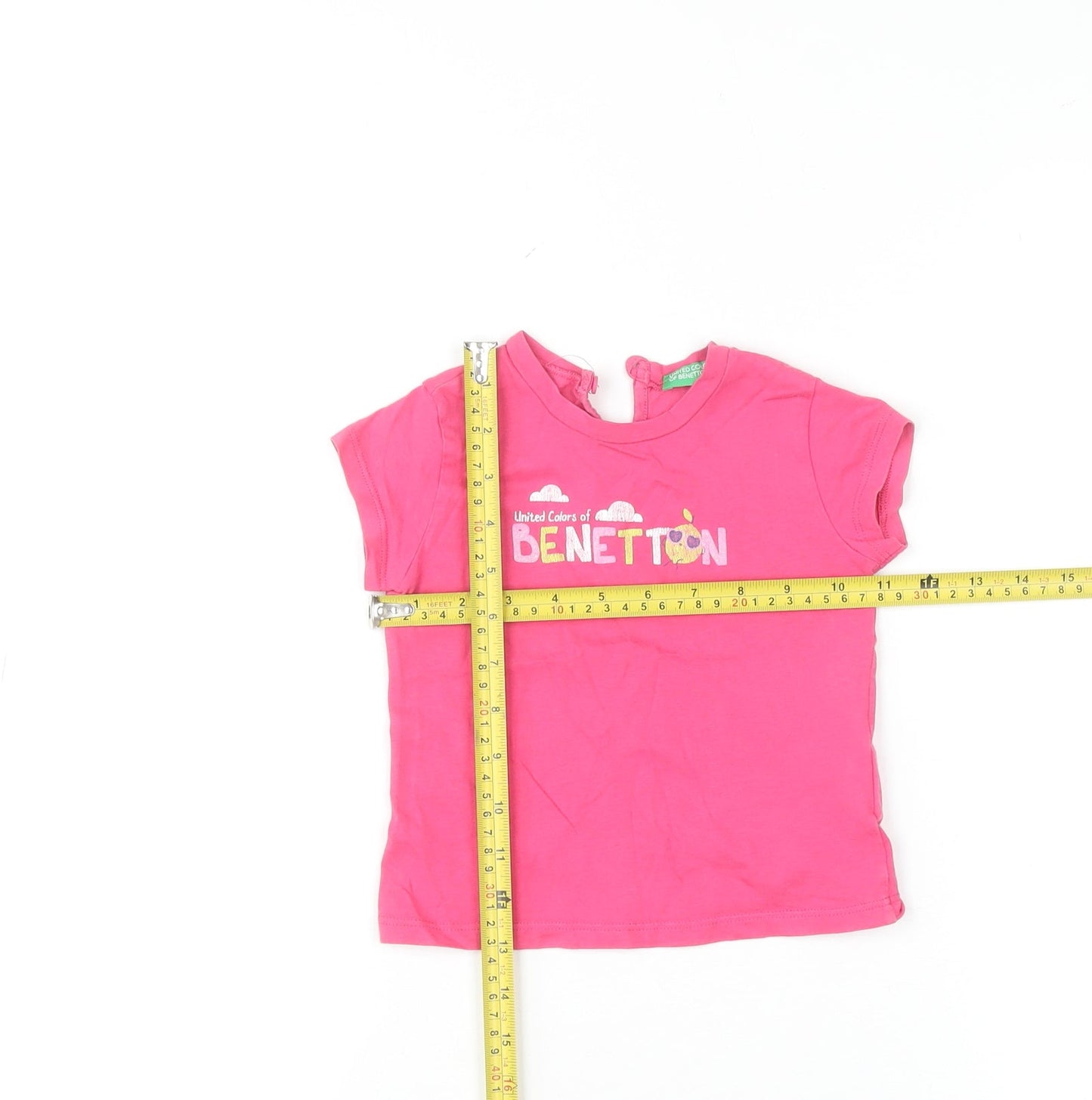 United Colors of Benetton Girls Pink Short Sleeve Cotton Logo T-Shirt 12-18 Months