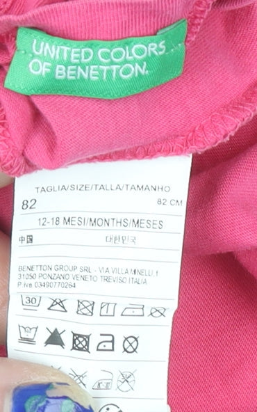 United Colors of Benetton Girls Pink Short Sleeve Cotton Logo T-Shirt 12-18 Months