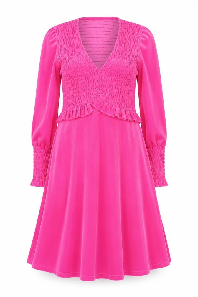Savida Women Pink XS Velvet A-Line Midi Party Dress