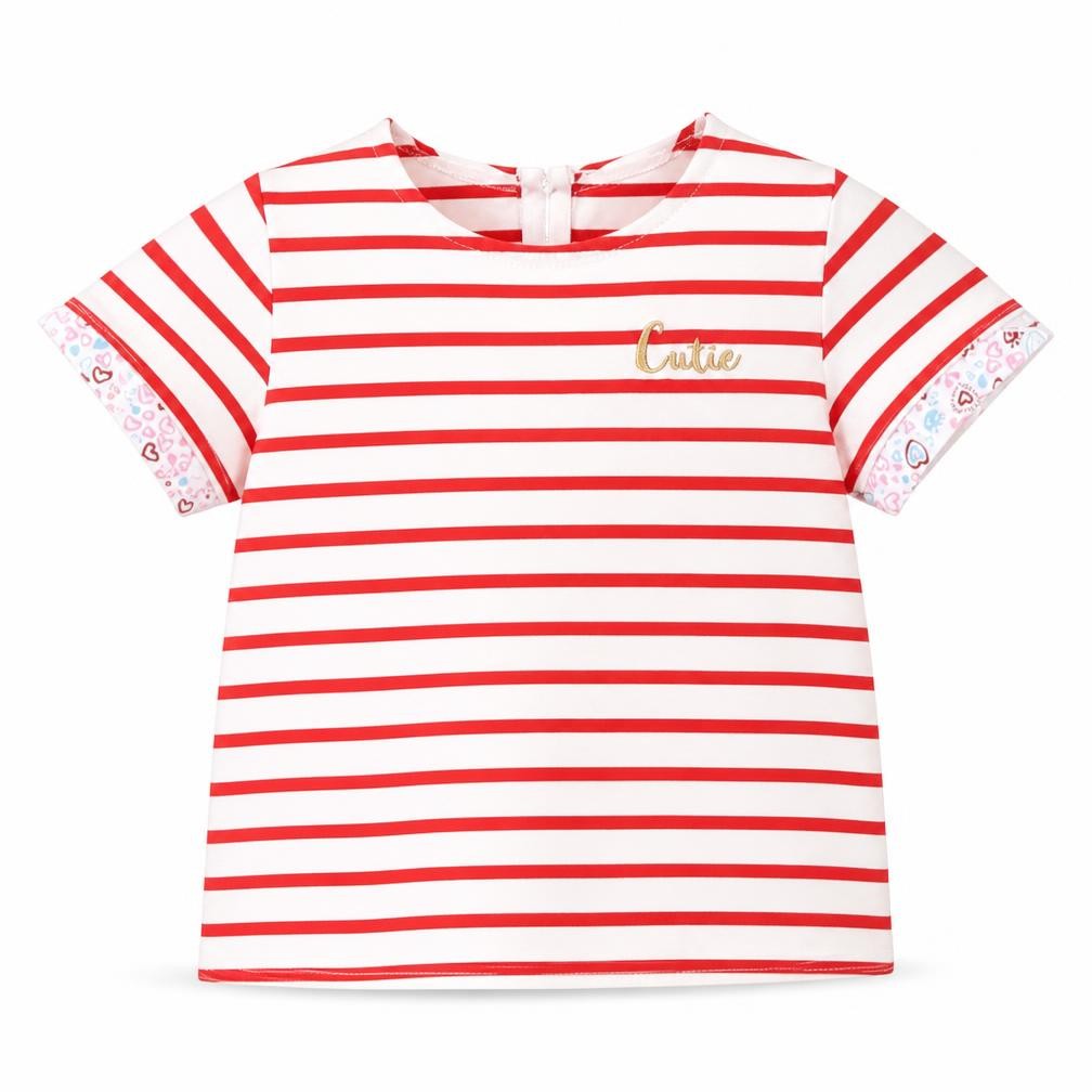 Zara Girls Red White Striped Cutie T-Shirt 18-24 Months