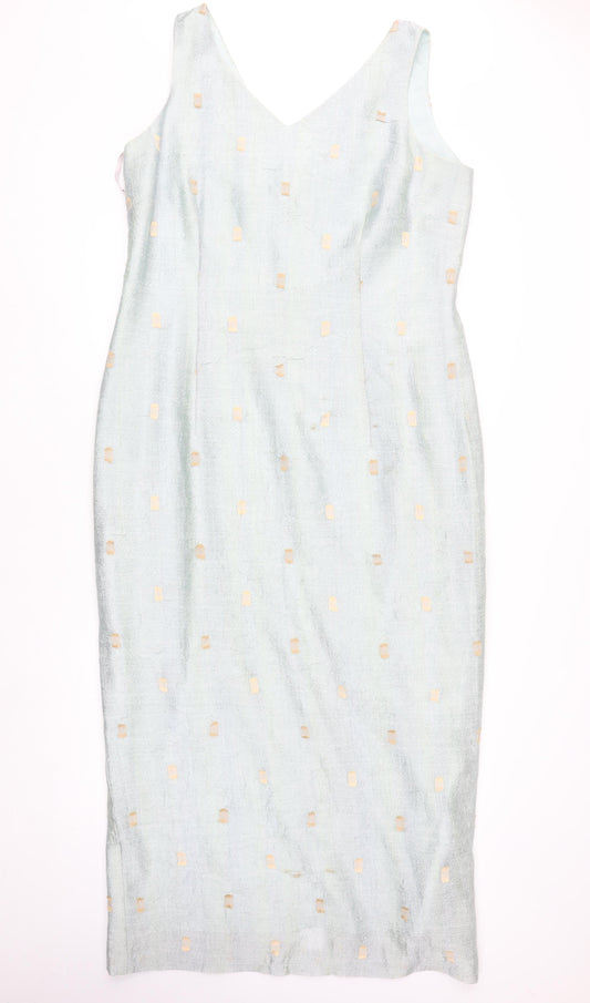 Libra Women Blue Size 16 V-Neck Sleeveless Sheath Dress