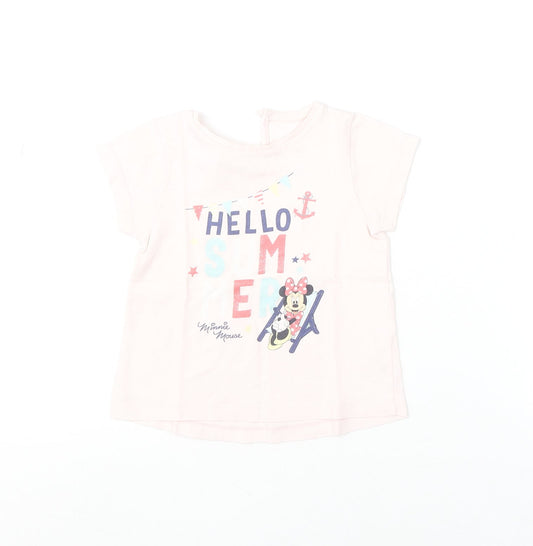 Disney Baby Girls Pink Minnie Mouse Hello Summer T-Shirt 12-18 Months