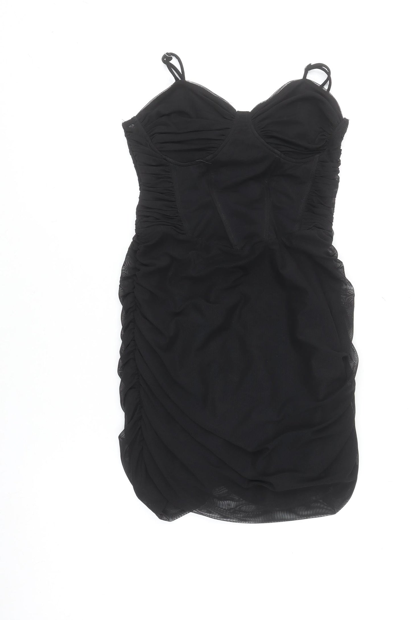 Bershka Women Black Bodycon Ruched Mini Dress Size 12