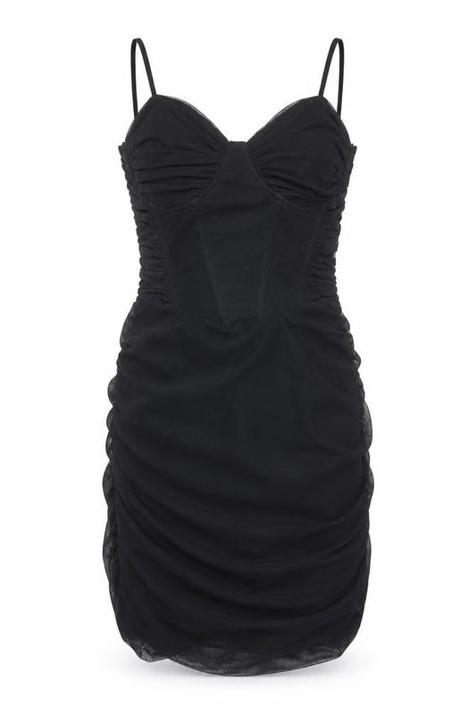 Bershka Women Black Bodycon Ruched Mini Dress Size 12