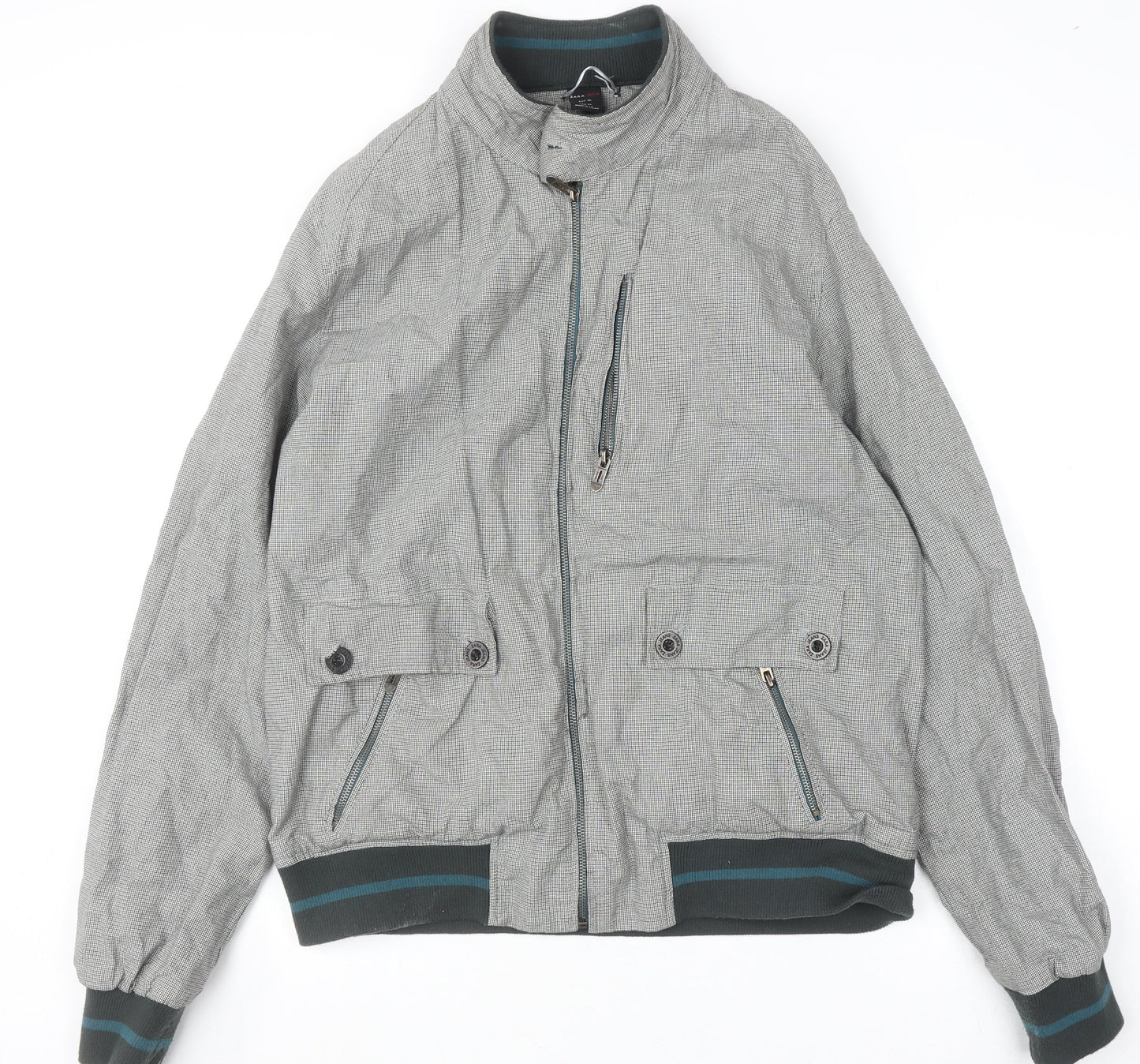 Zara Man Men's Grey Check Bomber Jacket XL Regular Cotton Blend