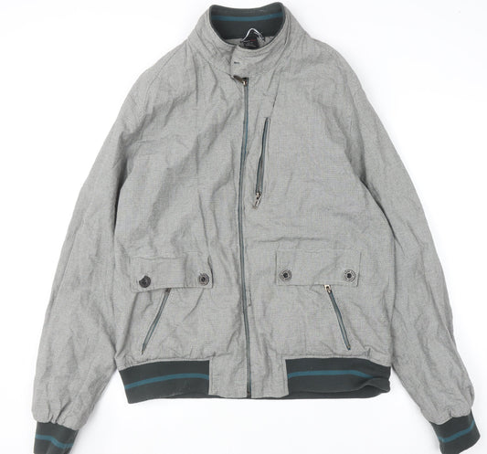 Zara Man Men's Grey Check Bomber Jacket XL Regular Cotton Blend