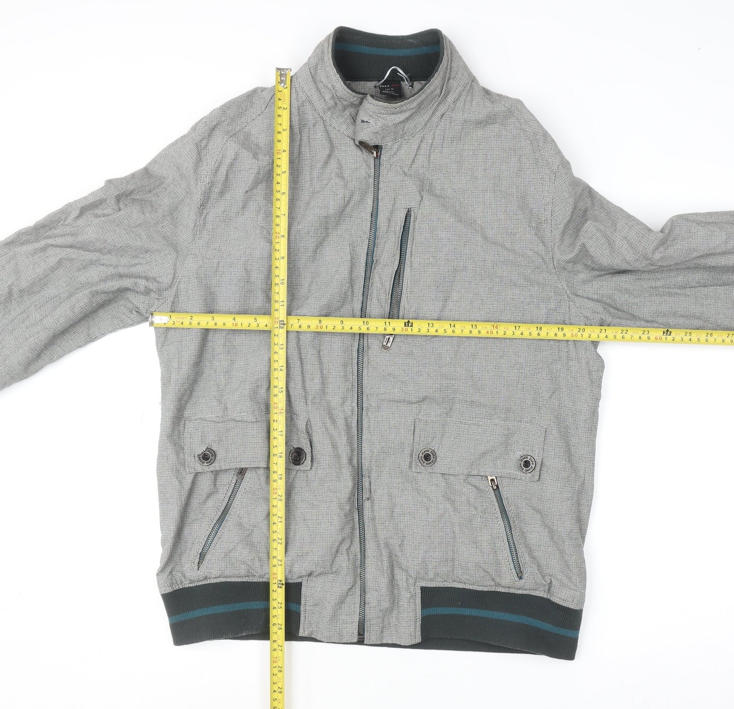 Zara Man Men's Grey Check Bomber Jacket XL Regular Cotton Blend