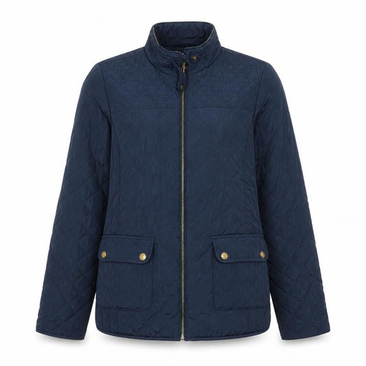 Front view of DMB girls’ blue quilted zip-up winter jacket –, size 15-16, years