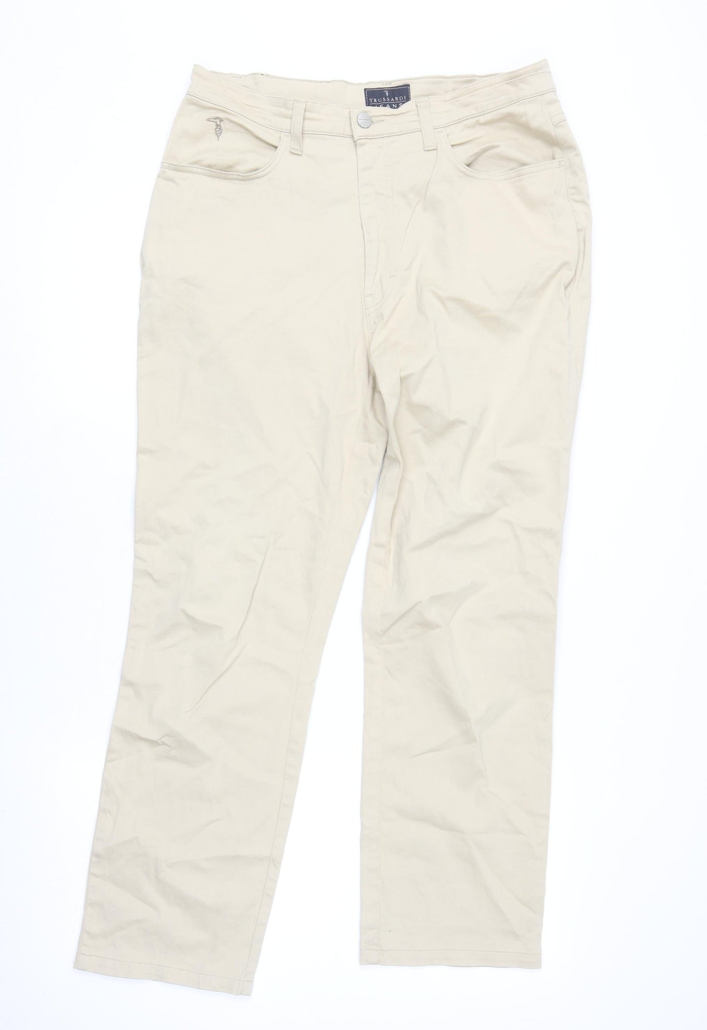 Trussardi Mens Beige Straight Leg Jeans 36W Regular Fit Cotton