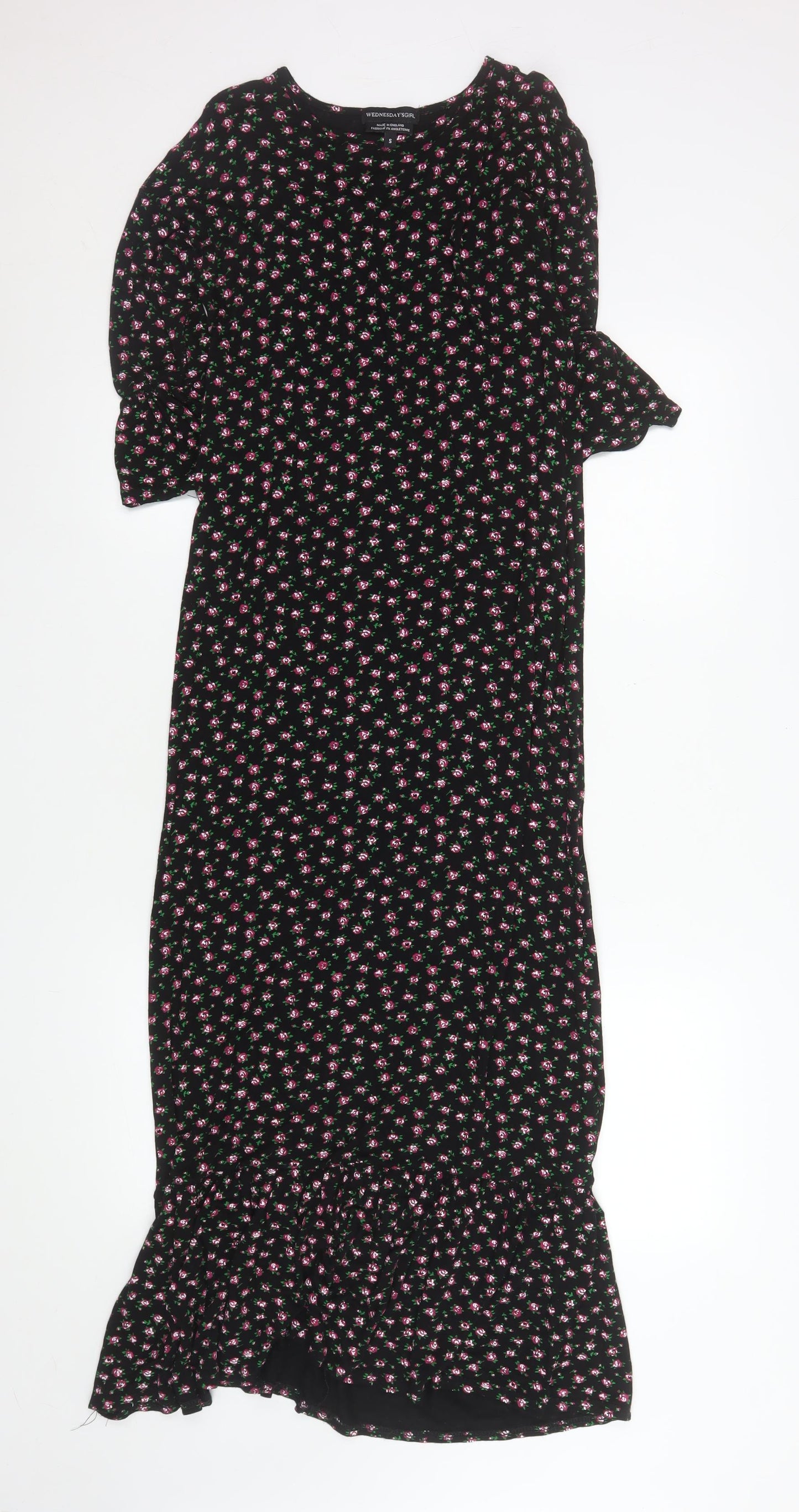 Wednesday's Girl Women's Black Floral Midi Fit & Flare Dress Size S