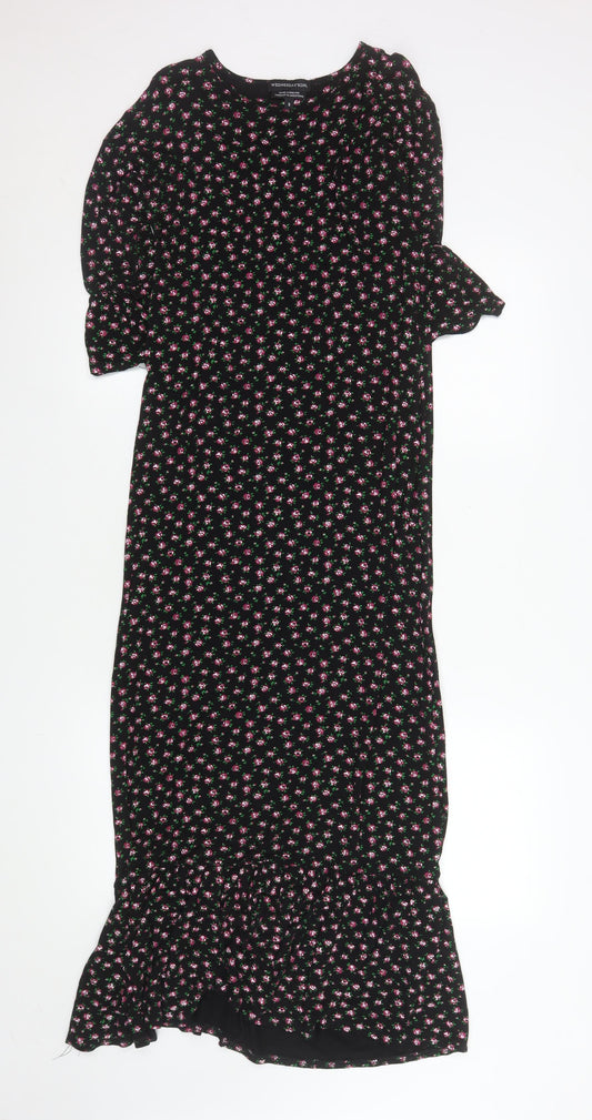 Wednesday's Girl Women's Black Floral Midi Fit & Flare Dress Size S