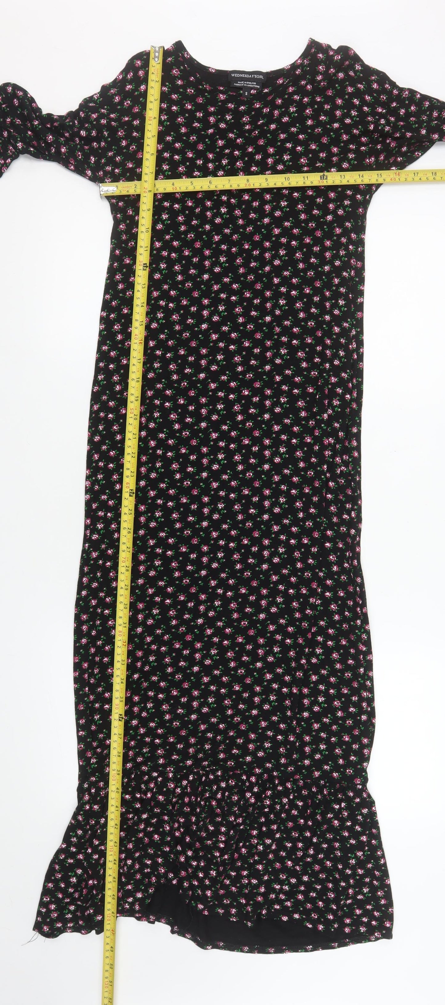 Wednesday's Girl Women's Black Floral Midi Fit & Flare Dress Size S
