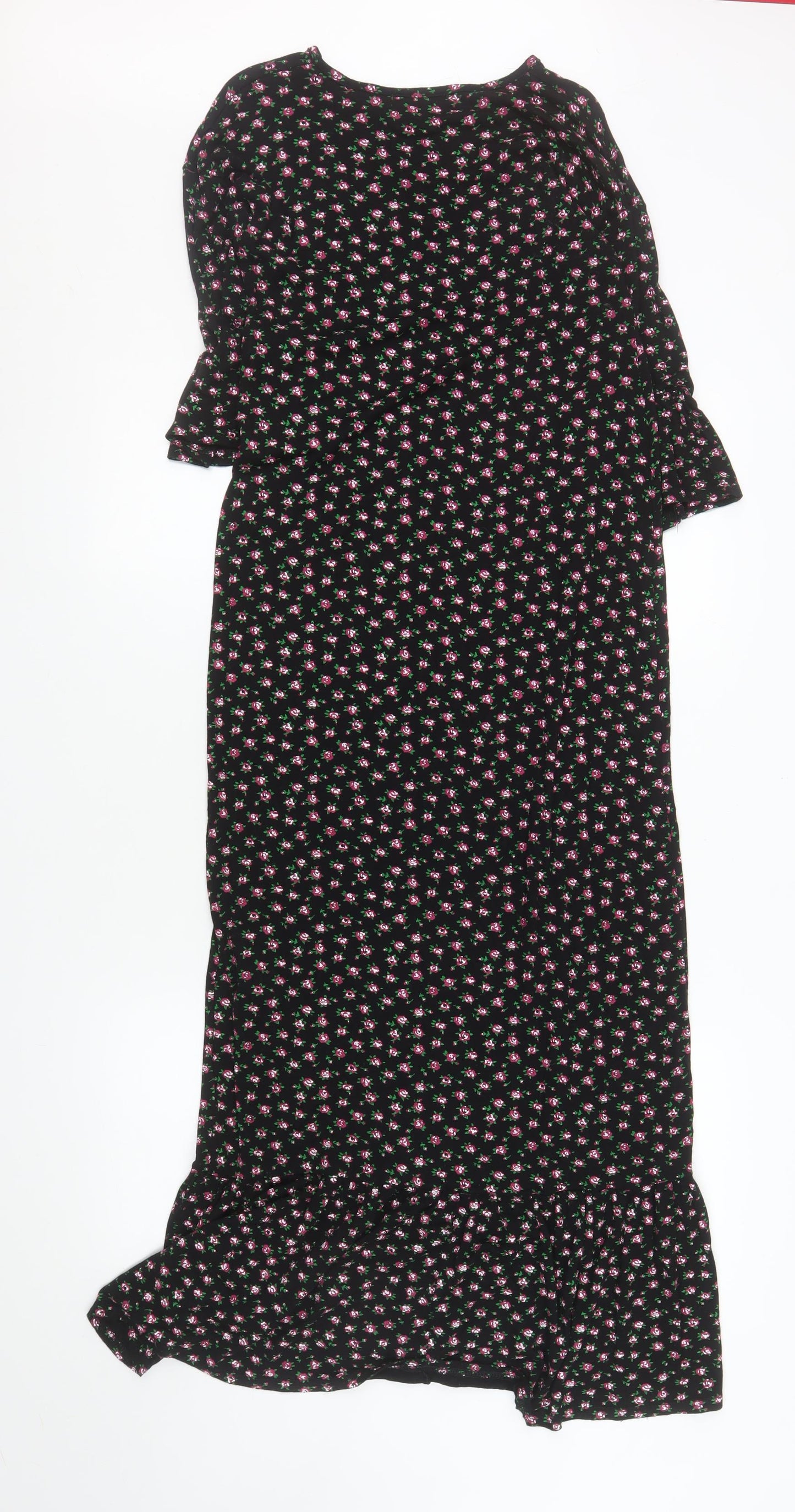 Wednesday's Girl Women's Black Floral Midi Fit & Flare Dress Size S
