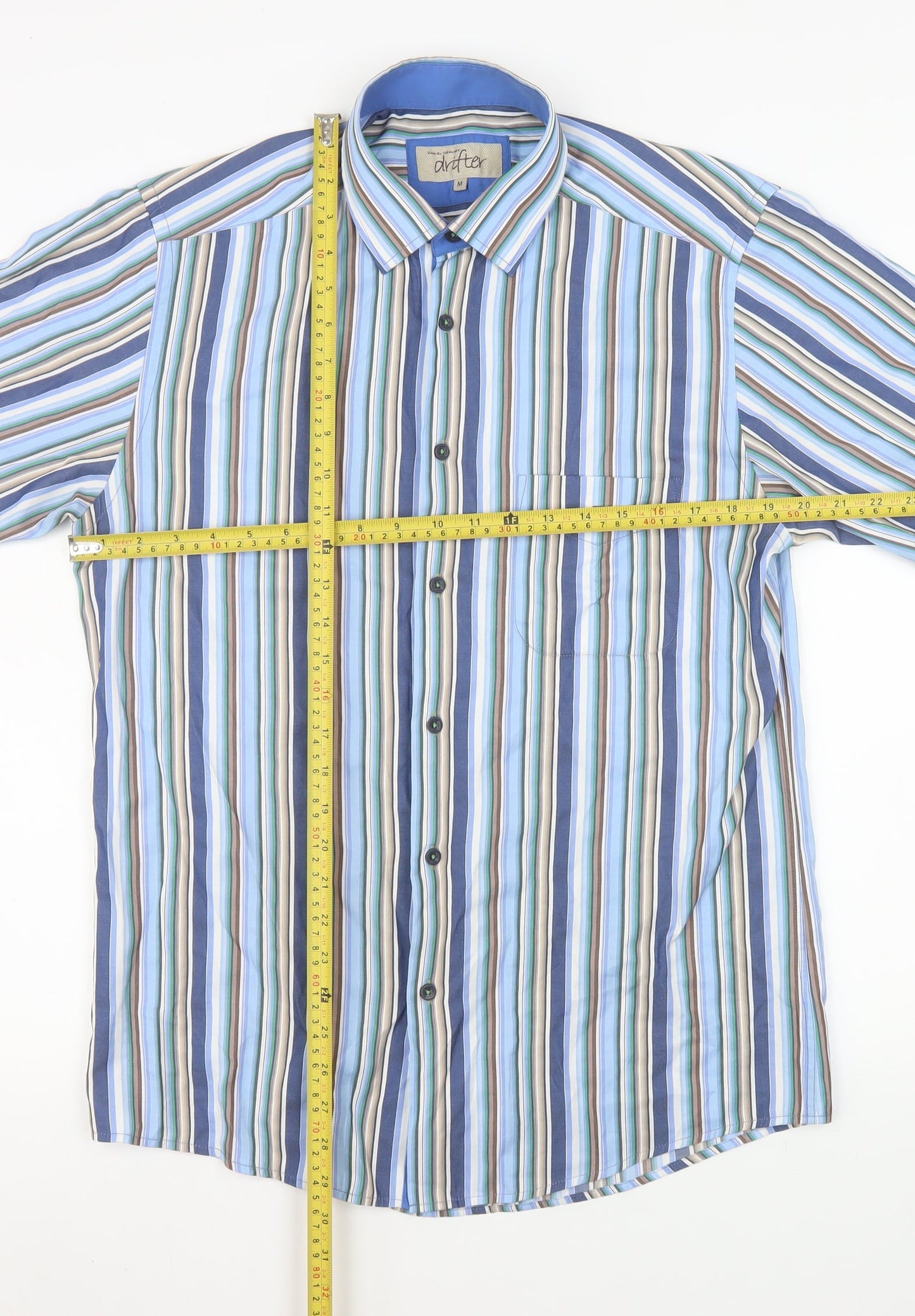 Daniel Grahame Drifter Men's Blue Striped Short Sleeve Cotton Shirt M