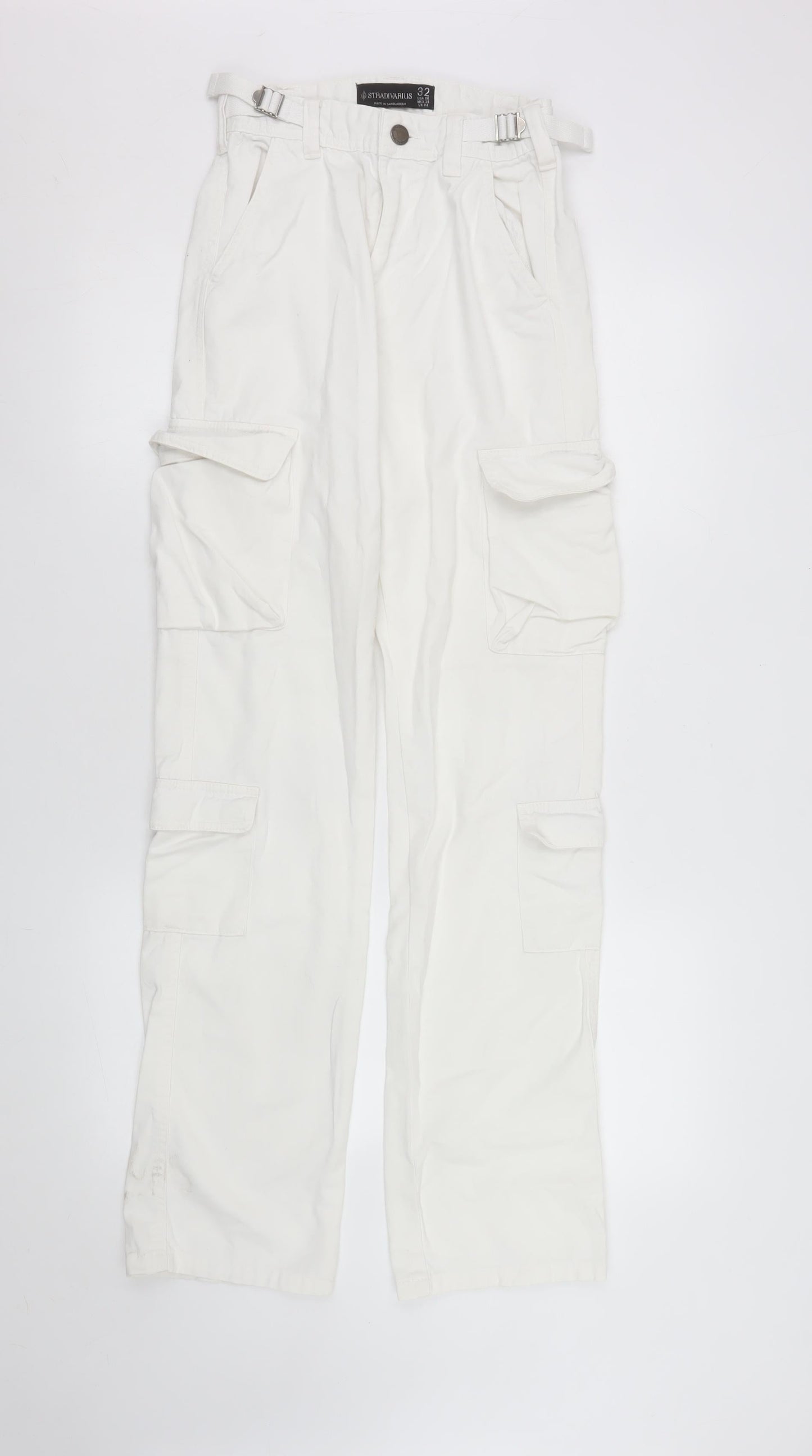 Stradivarius Women’s White Cargo Jeans Size 4 Regular Fit Cotton