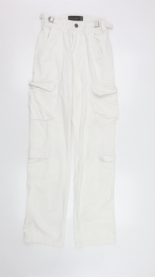 Stradivarius Women’s White Cargo Jeans Size 4 Regular Fit Cotton