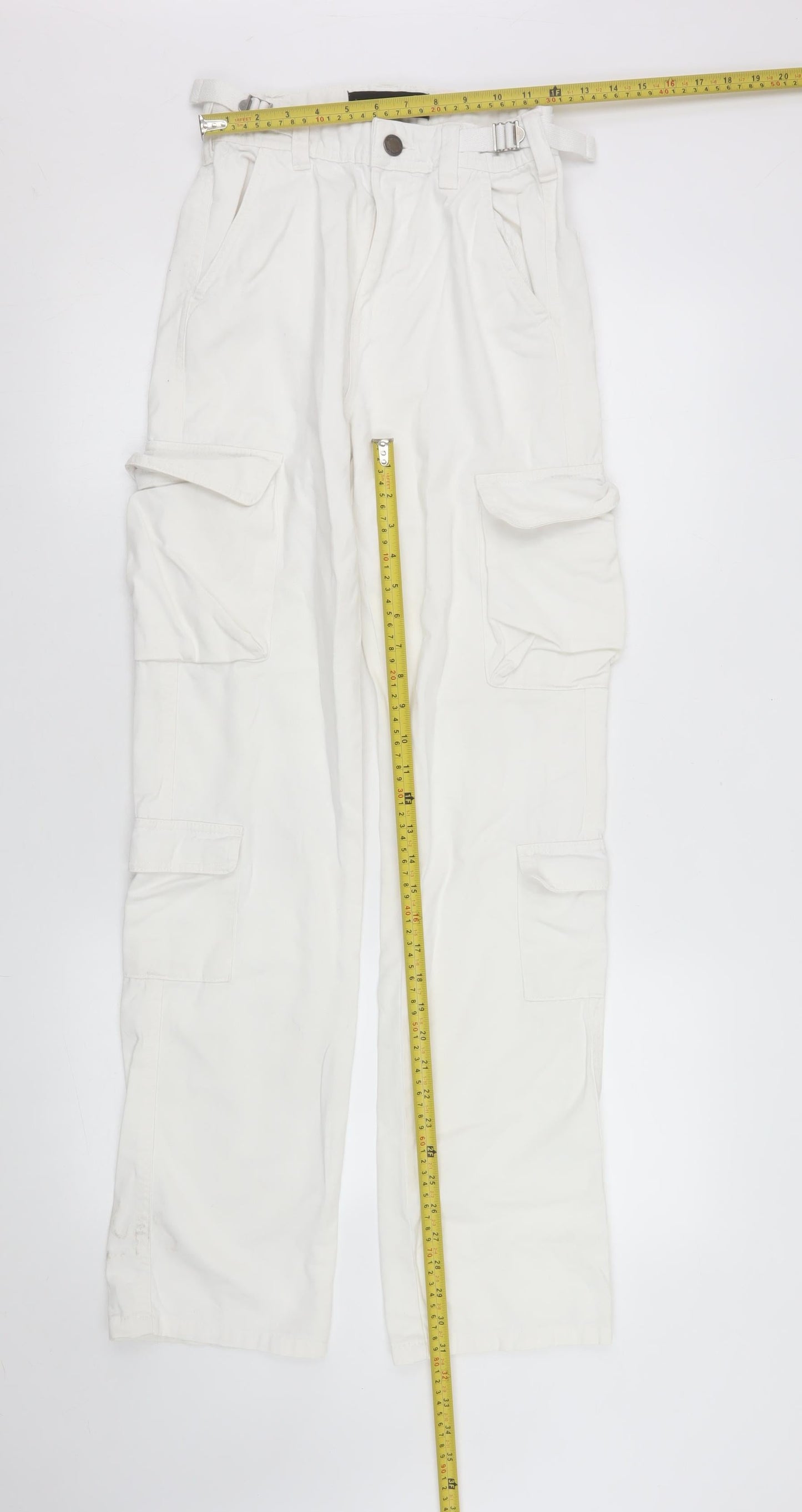 Stradivarius Women’s White Cargo Jeans Size 4 Regular Fit Cotton