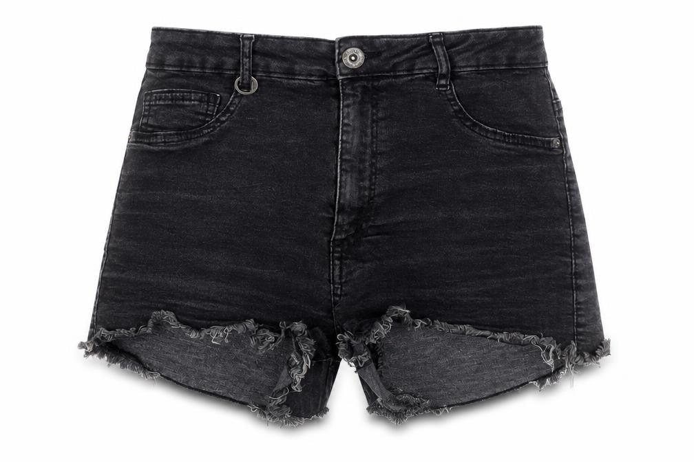 Bershka Women Black Size 8 High-Waisted Cut-Off Denim Shorts