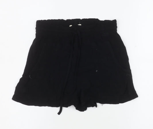 Pull & Bear Women Black S Viscose Drawstring Casual Shorts