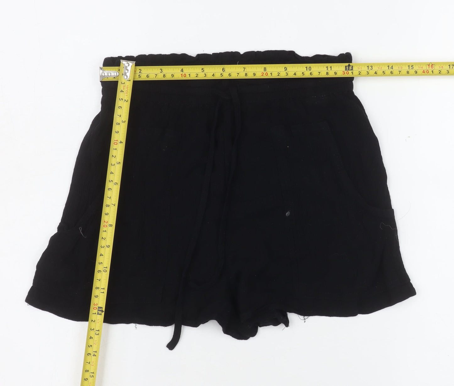 Pull & Bear Women Black S Viscose Drawstring Casual Shorts