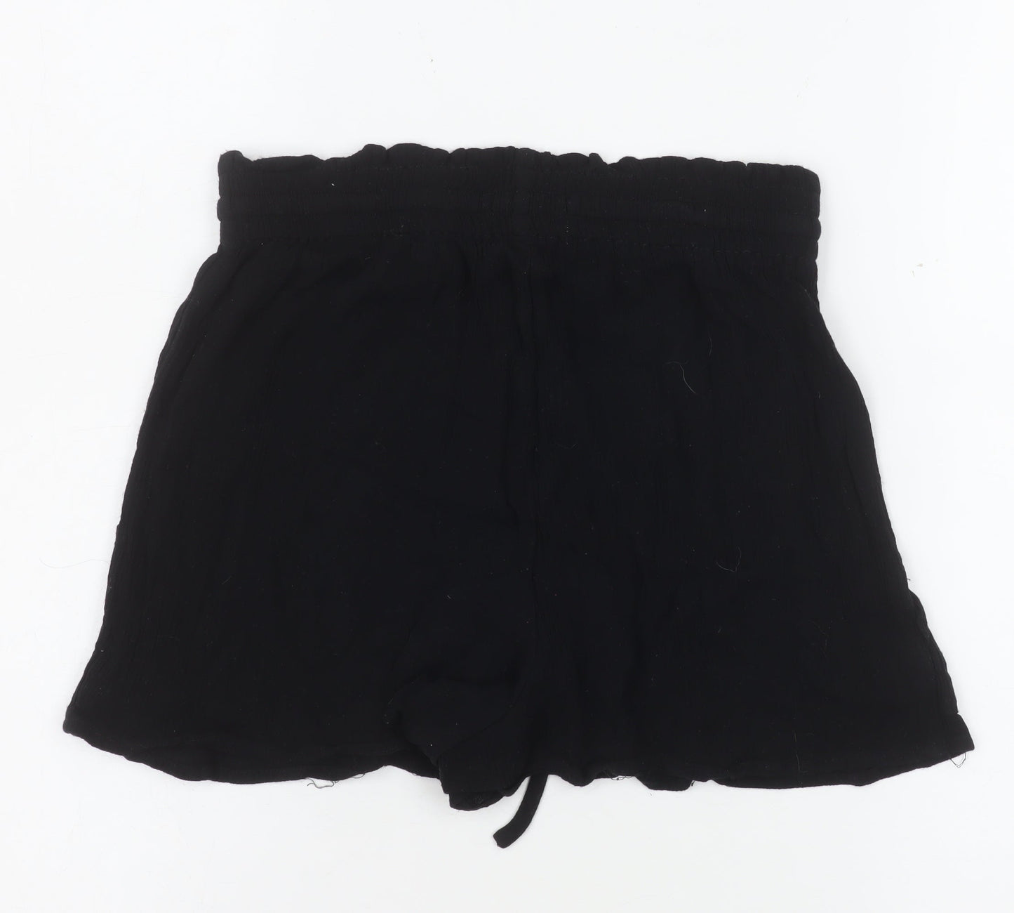Pull & Bear Women Black S Viscose Drawstring Casual Shorts