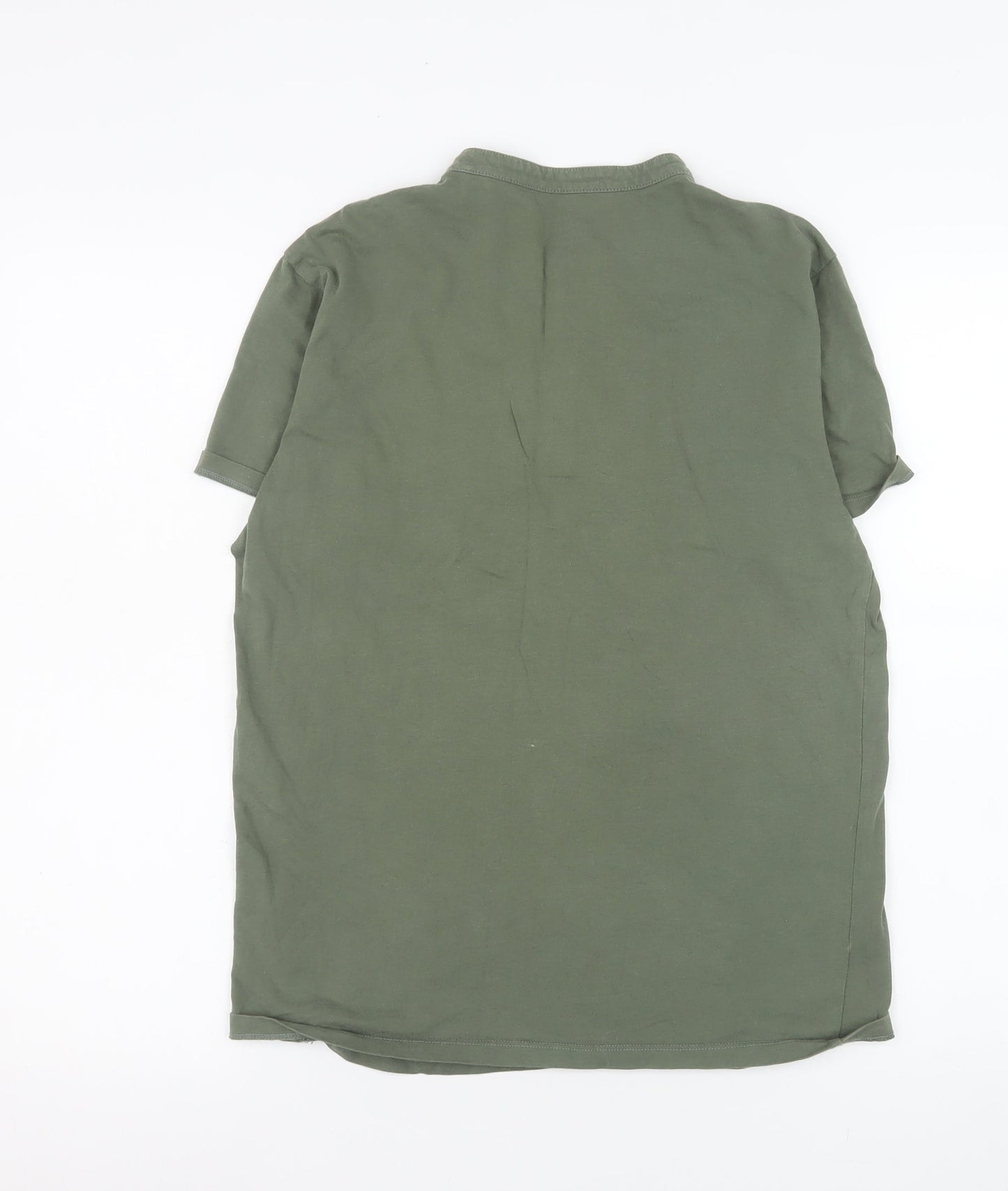 AllSaints Men's Green Small Regular Fit Brace SS Henley Polo Shirt