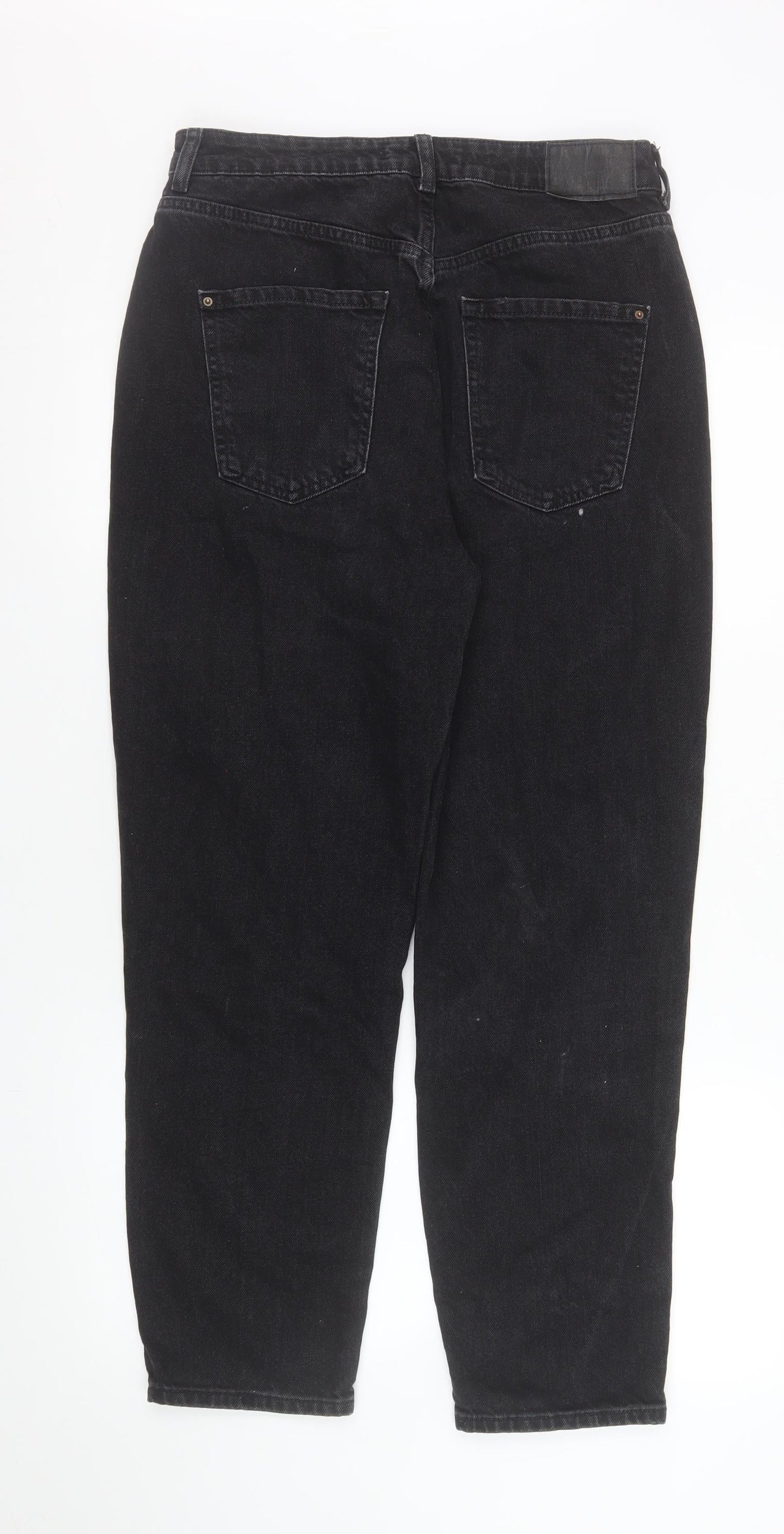ZARA Women Black Mom Jeans Size 12 High Rise Cotton Denim