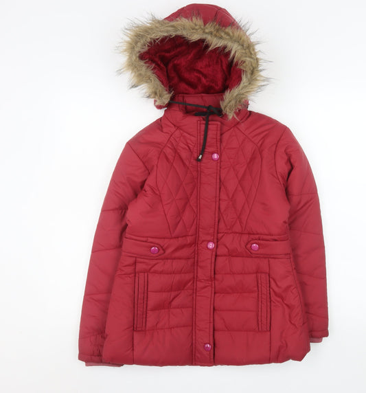 Nitesh Fashion Women’s Red Faux Fur Hooded Puffer Jacket Size 8