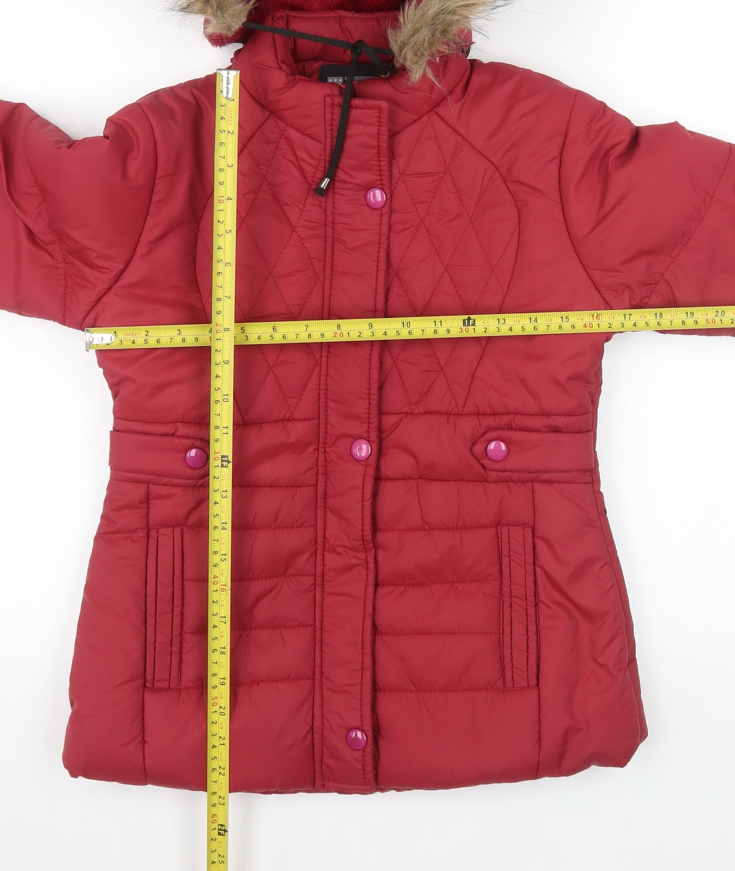 Nitesh Fashion Women’s Red Faux Fur Hooded Puffer Jacket Size 8