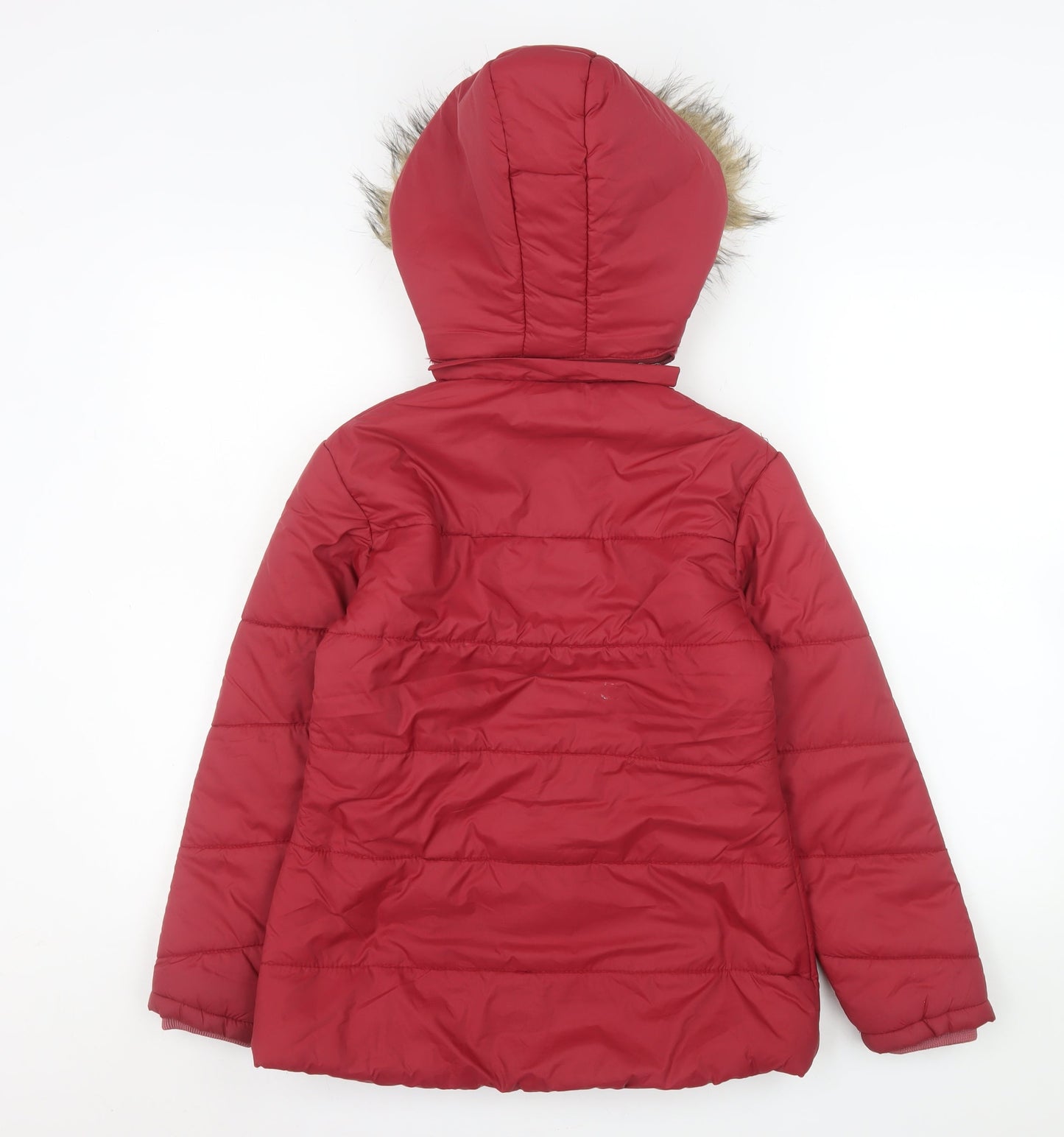 Nitesh Fashion Women’s Red Faux Fur Hooded Puffer Jacket Size 8
